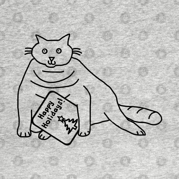 Christmas Chonk Cat says Happy Holidays Line Drawing by ellenhenryart